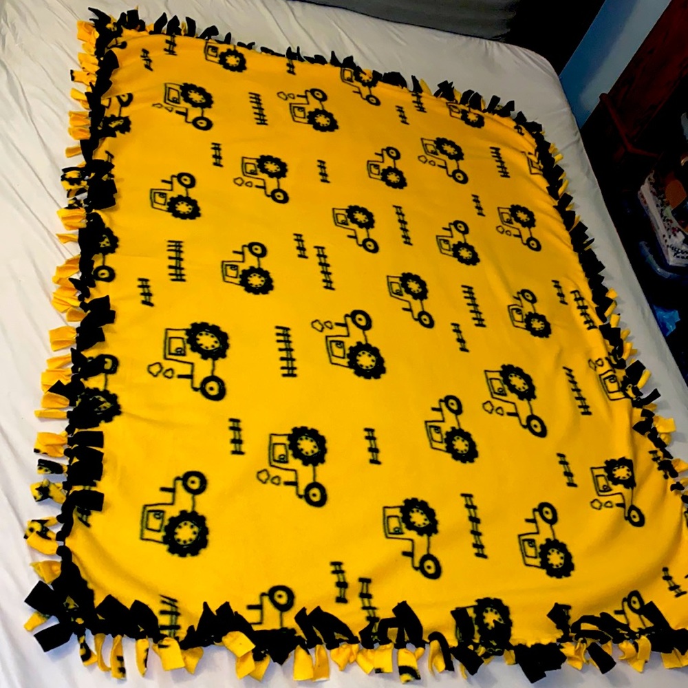 Yellow/Black Tractor Double Tie Fleece Toddler Blanket